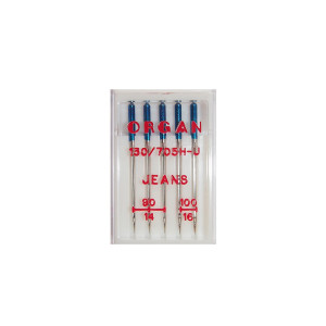 JEANS "130/705H-J" ORGAN NEEDLES (ASSORTED SIZES, PACK OF 5)